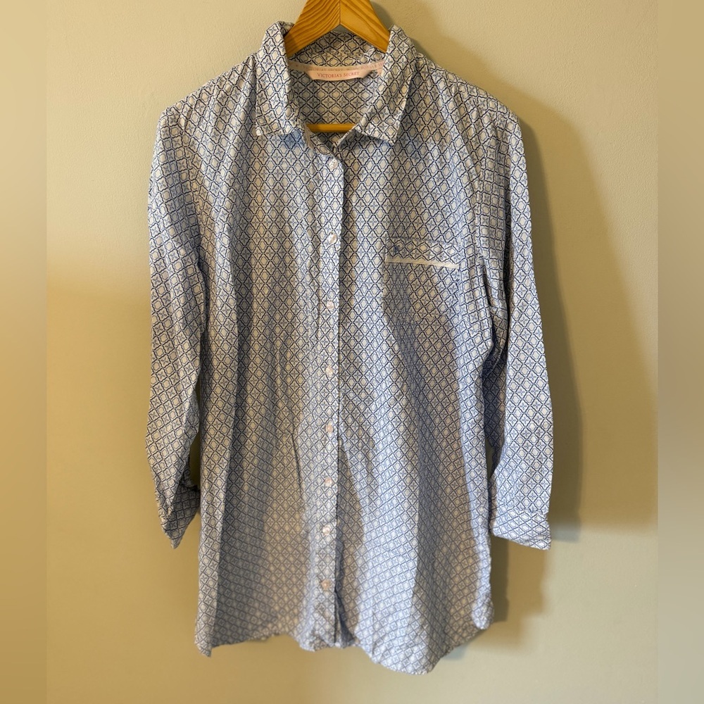 Vintage Victoria’s Secret Cotton Nightshirt Geo Print Buttondown Size L